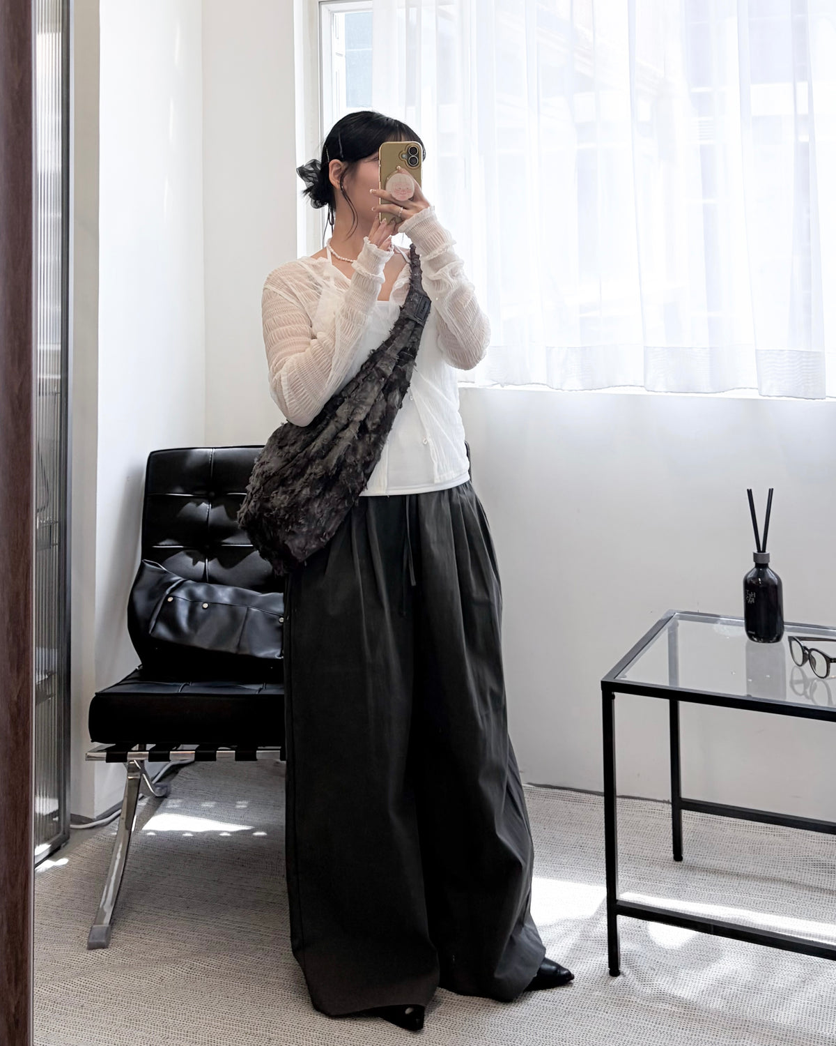 PT124- Soft Pleated Pants | Ivory | Grey