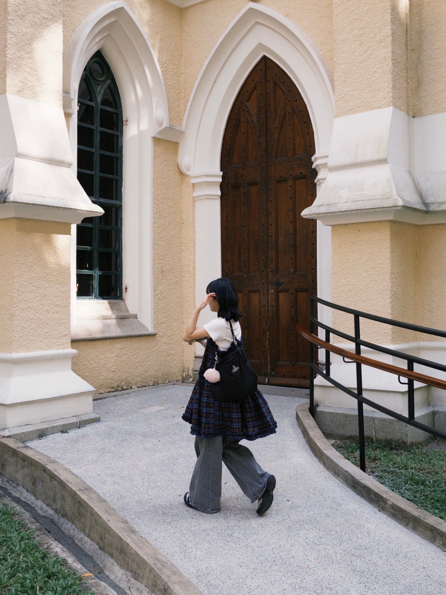 TP689- Ruffle Checked Vest Top | Navy