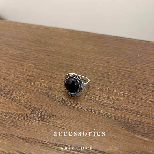 AC181- S925 Black Crystal Olive Ring #13