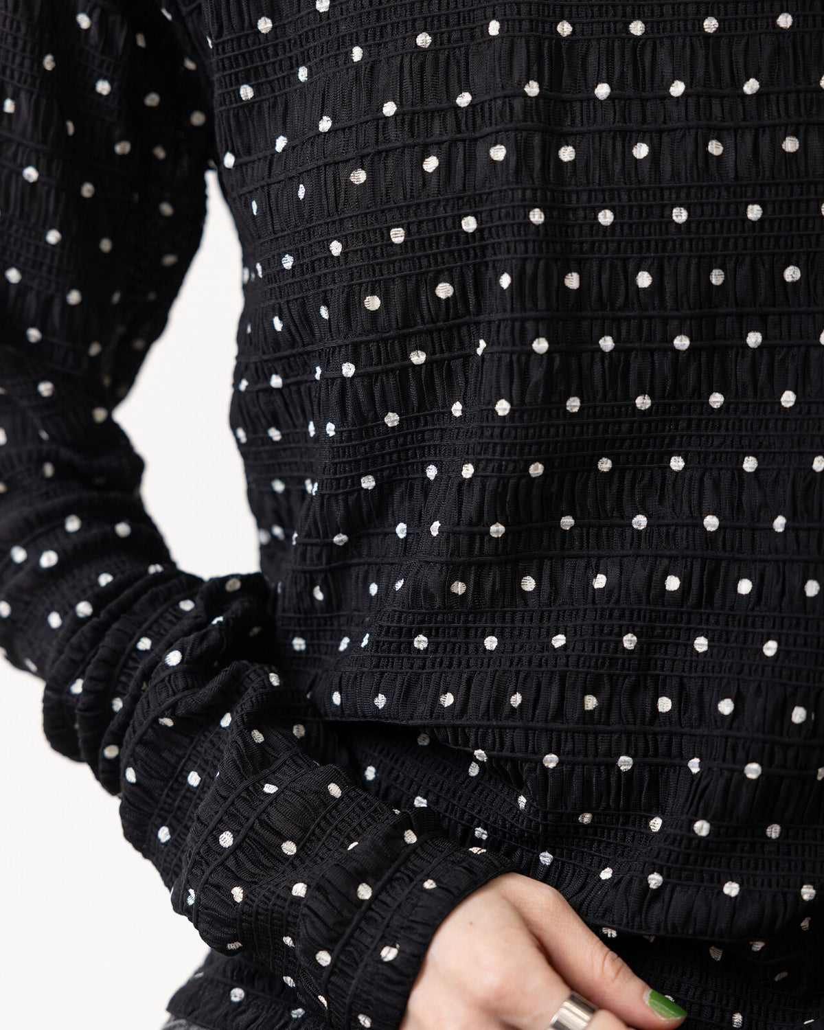 TP848- Crew Neck Polka Dot Top | Ivory | Black