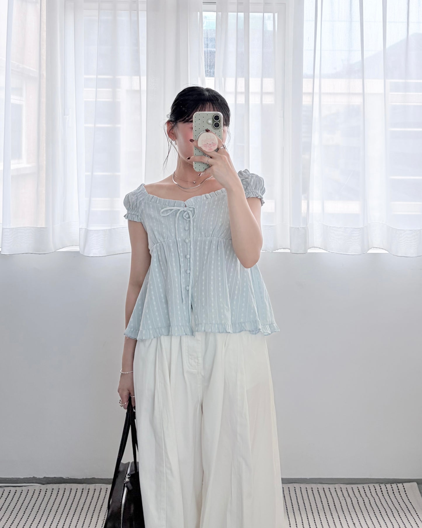 TP791- Babydoll Daisy Top | White | Blue