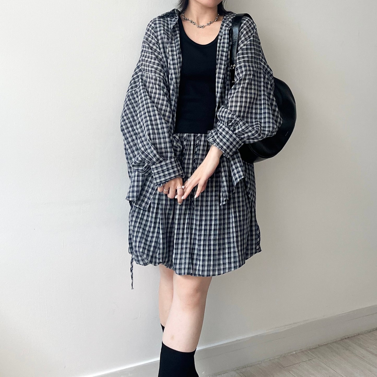 TP506- Over Size Checked Shirt | Blue