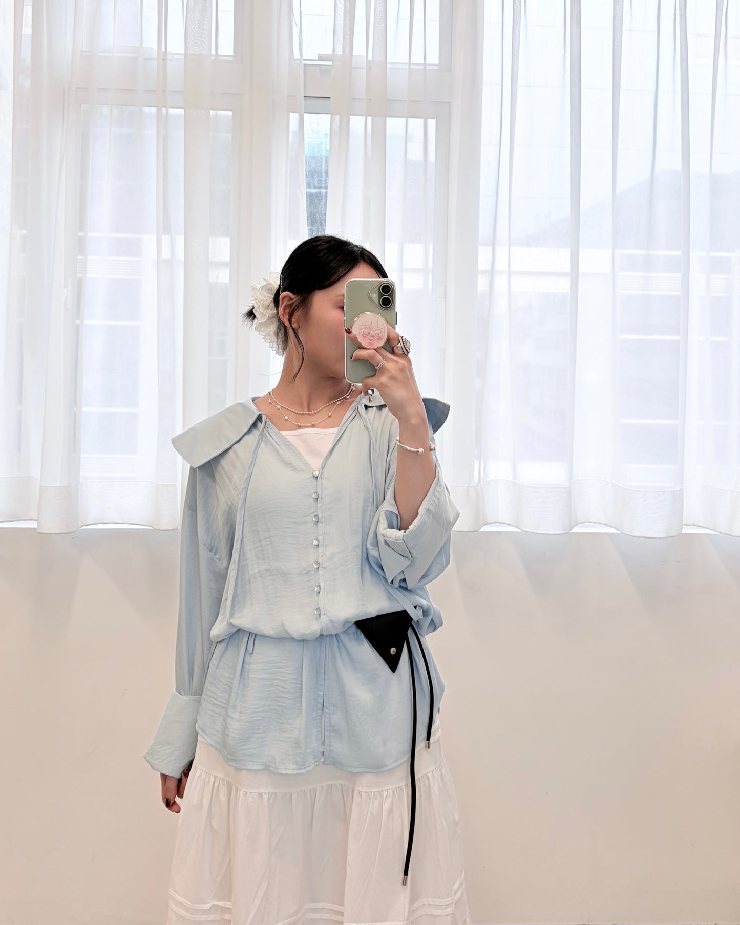 TP785- Sailor Coller Rayon Blouse | White | Beige | Blue | Black