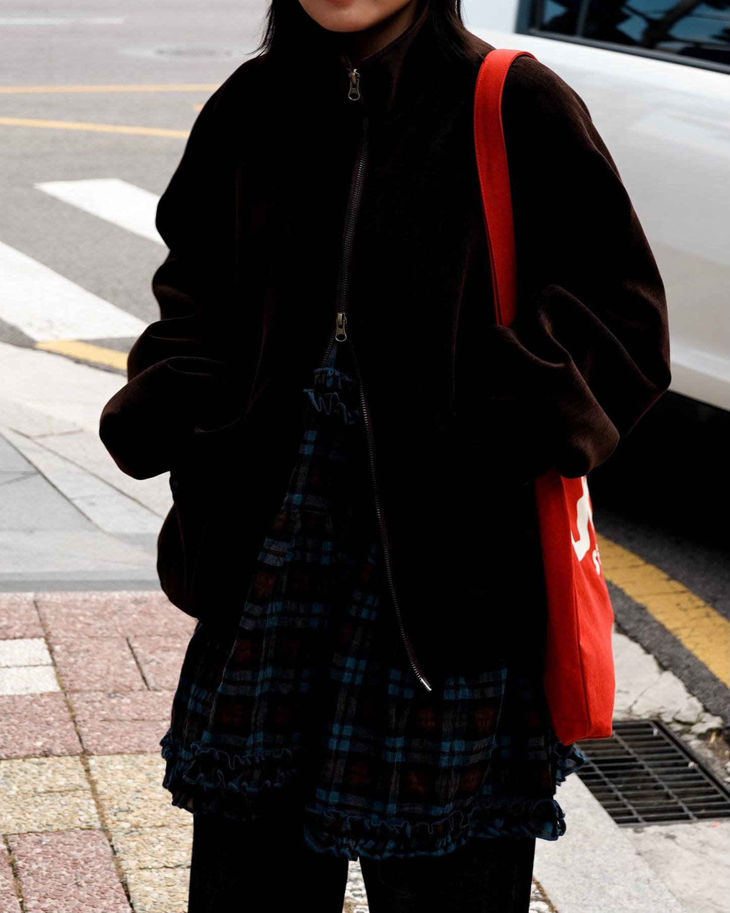 必入手！ JK45- 天鵝絨羊毛企領雙拉鍊外套 | Brown | Black ( 內有毛毛 )