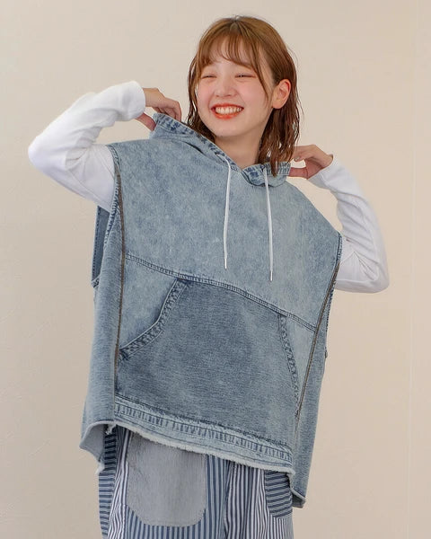 TP486- Chemical Denim Vest | Blue | Black