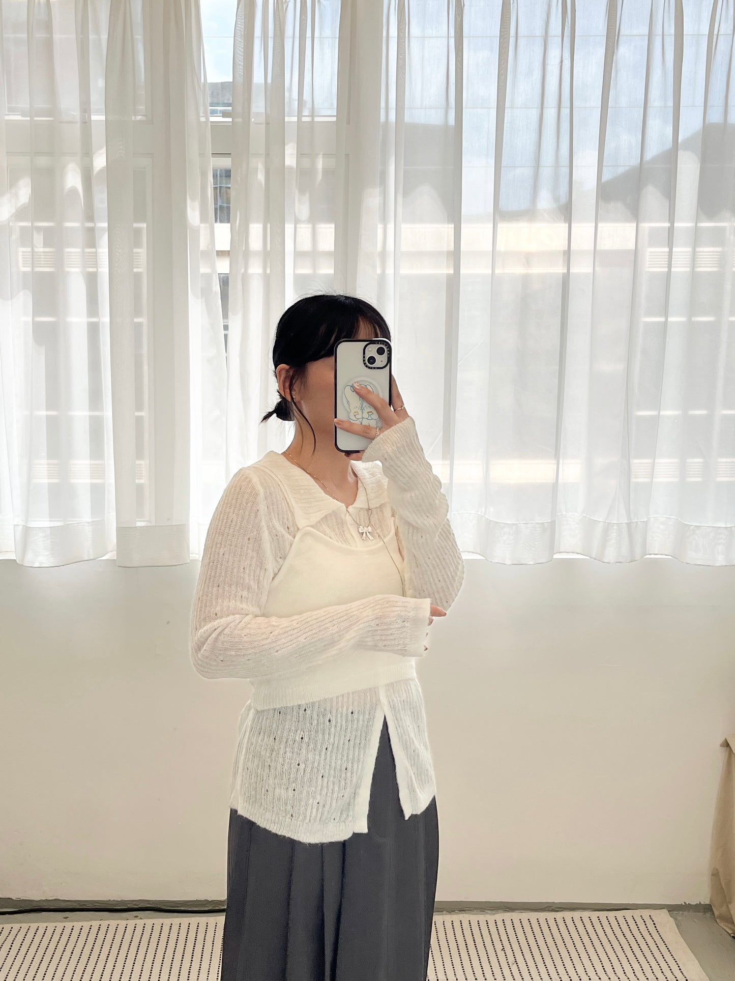 TP675- Knitwear Vest Set Top | Ivory | Grey