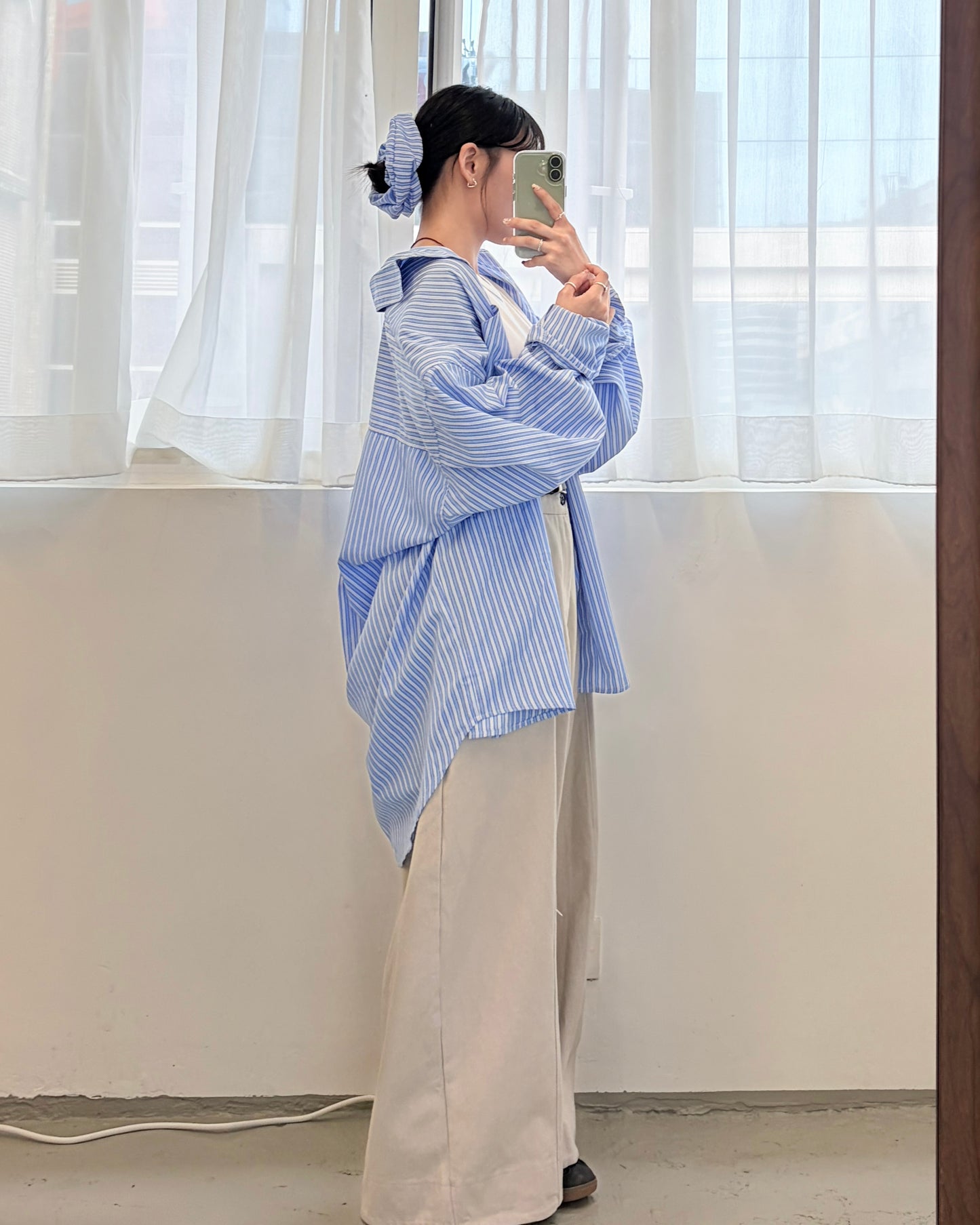 PT99- Wide Cotton Pants | Ivory | Navy