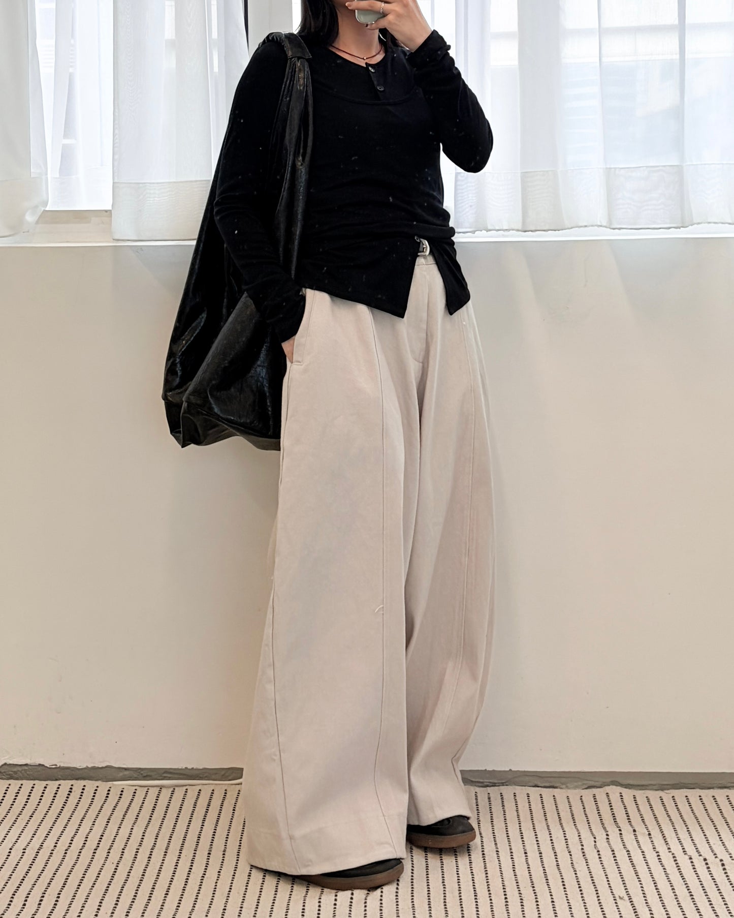 PT99- Wide Cotton Pants | Ivory | Navy