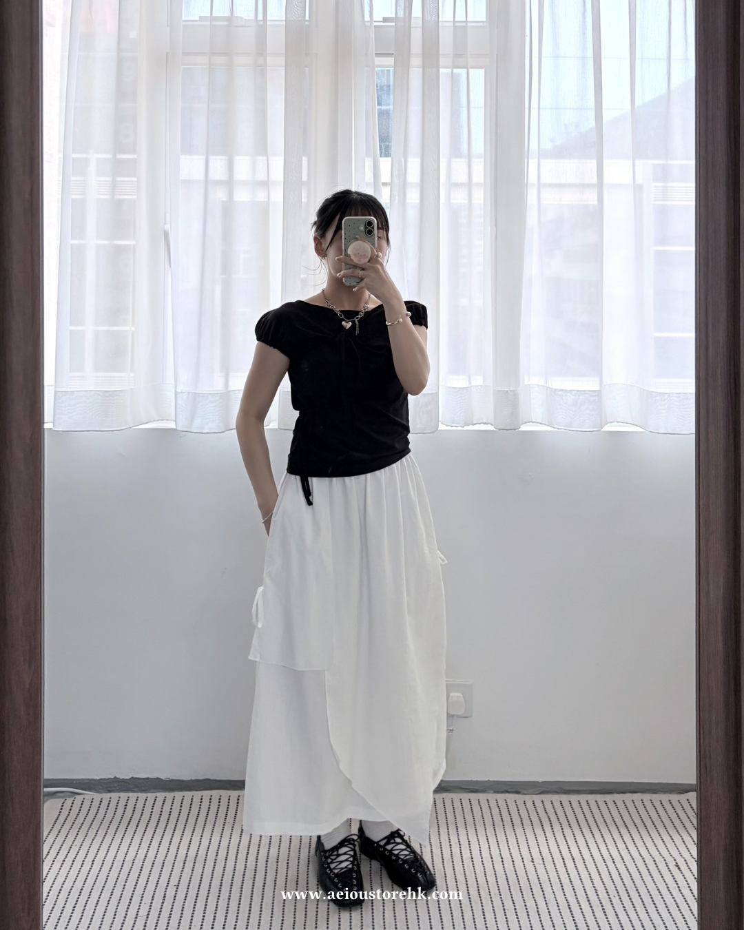 SK150- 2 Way Side Ribbon Skirt | White | Black
