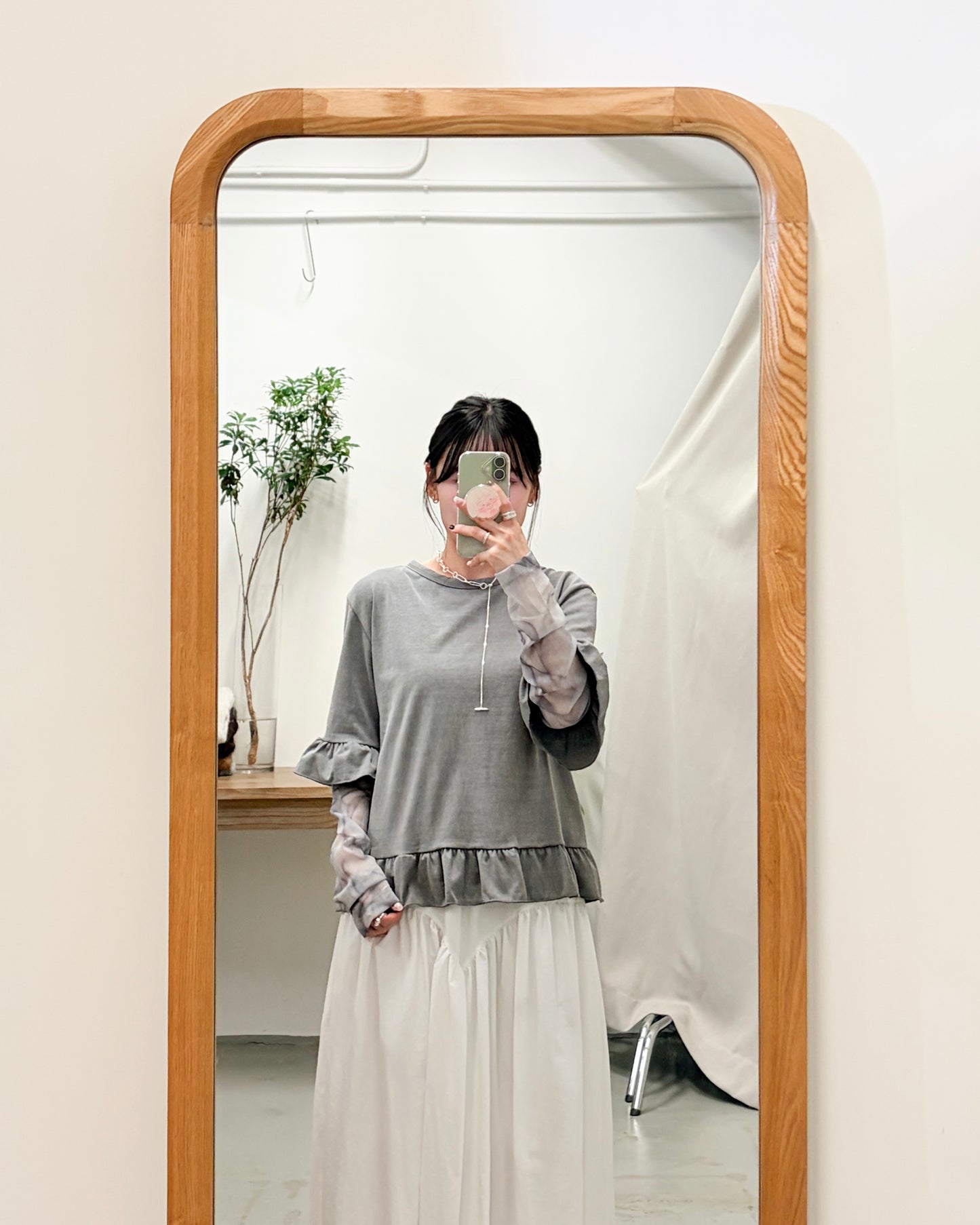 TP729- 2 in 1 Ruffle Sleeve Top | Beige | Grey