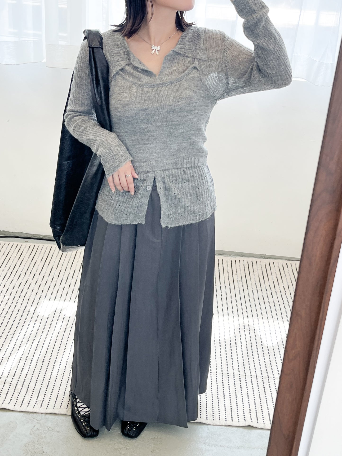 SK131- Pleated Skirt with Belt | Grey