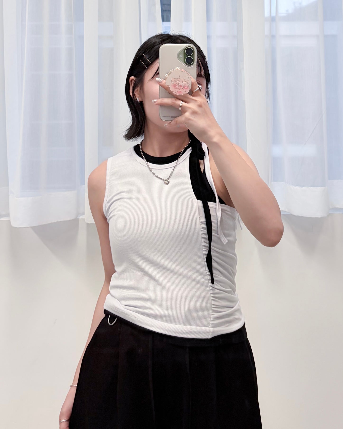 TP817-  Cut-off Shoulder Vest | White | Black | Orange