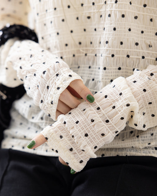 TP845- Crew Neck Polka Dot Top | Ivory | Black