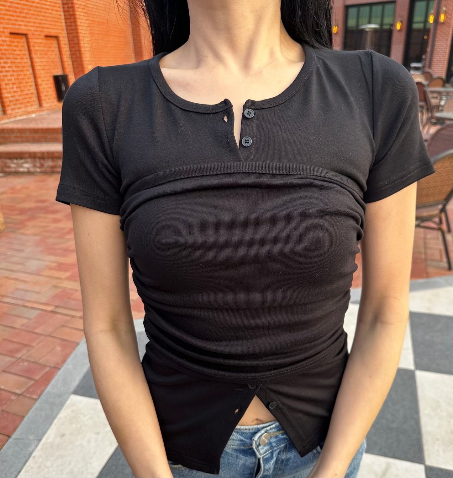 TP744- Short Tube Top Tee | White  | Black