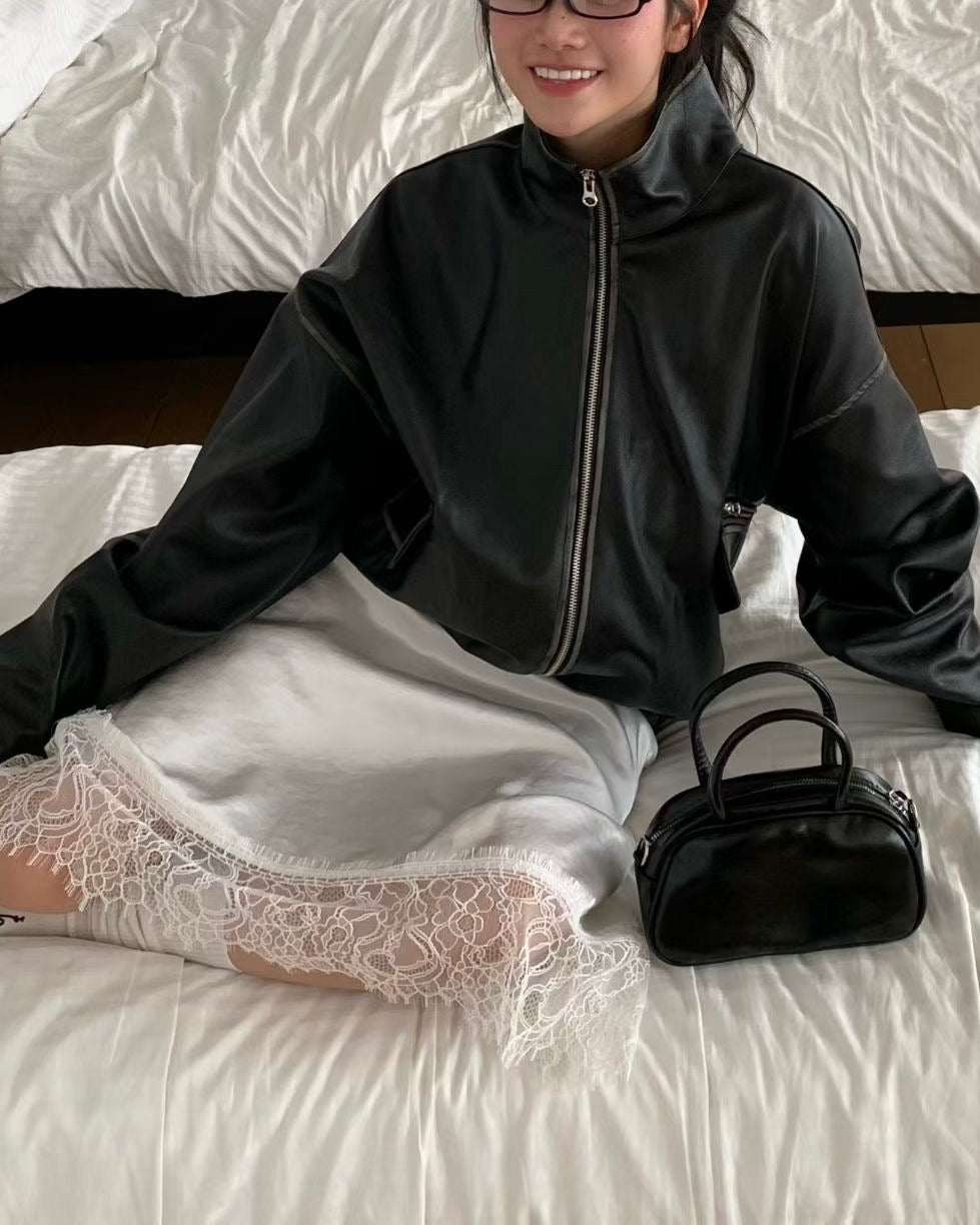 JK50- Vintage Leather Jacket | Black ( 做舊邊位 )