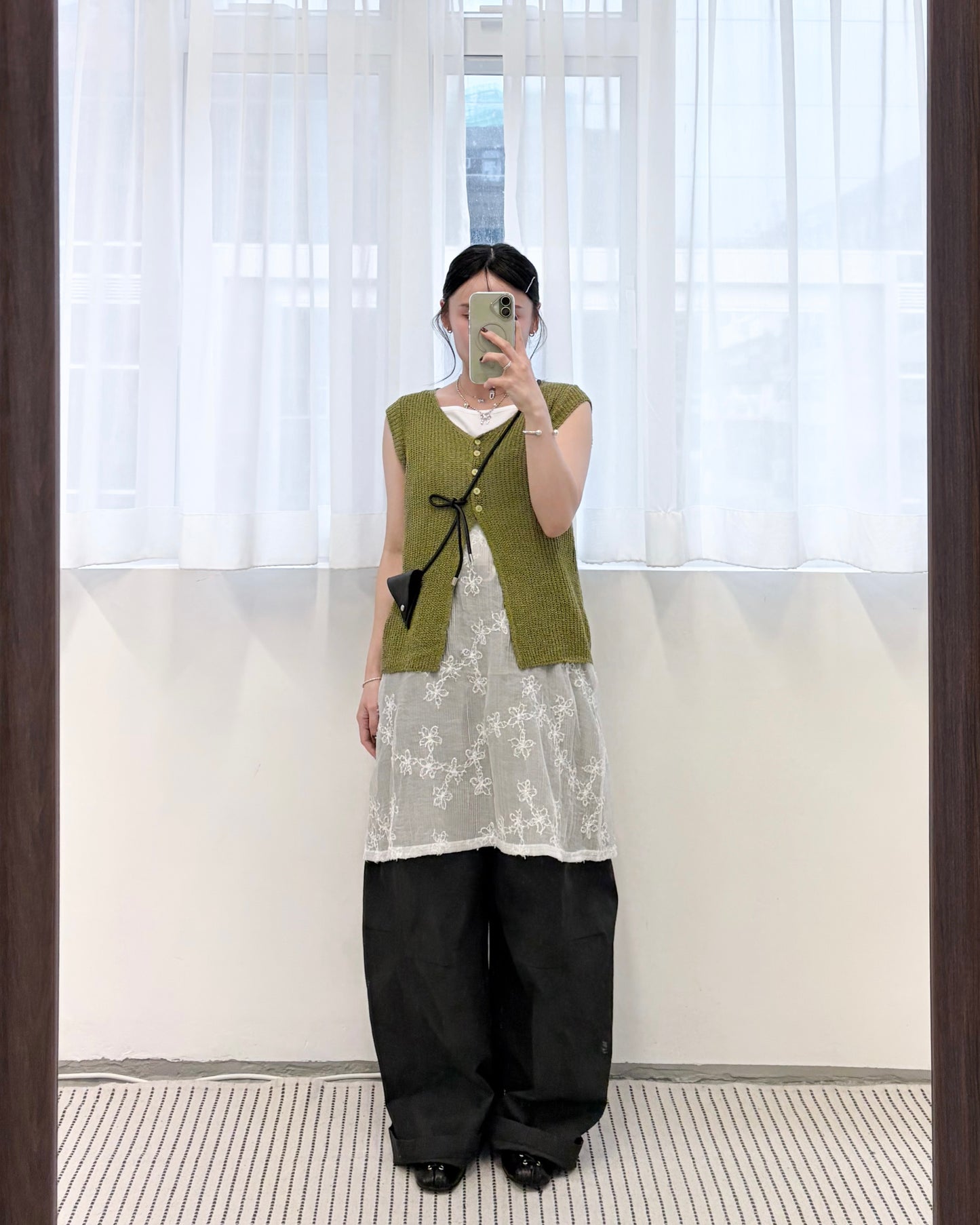 TP784- Button Mesh Vest | White | Blue | Green | Black