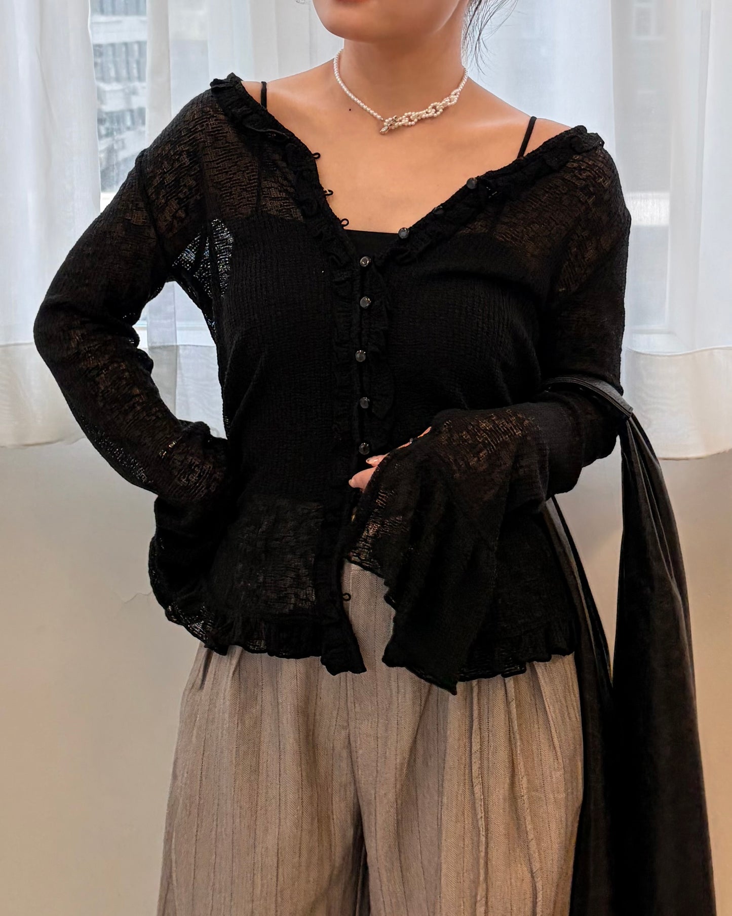 TP688- Gorgeous Ruffle Top | Ivory | Grey | Black