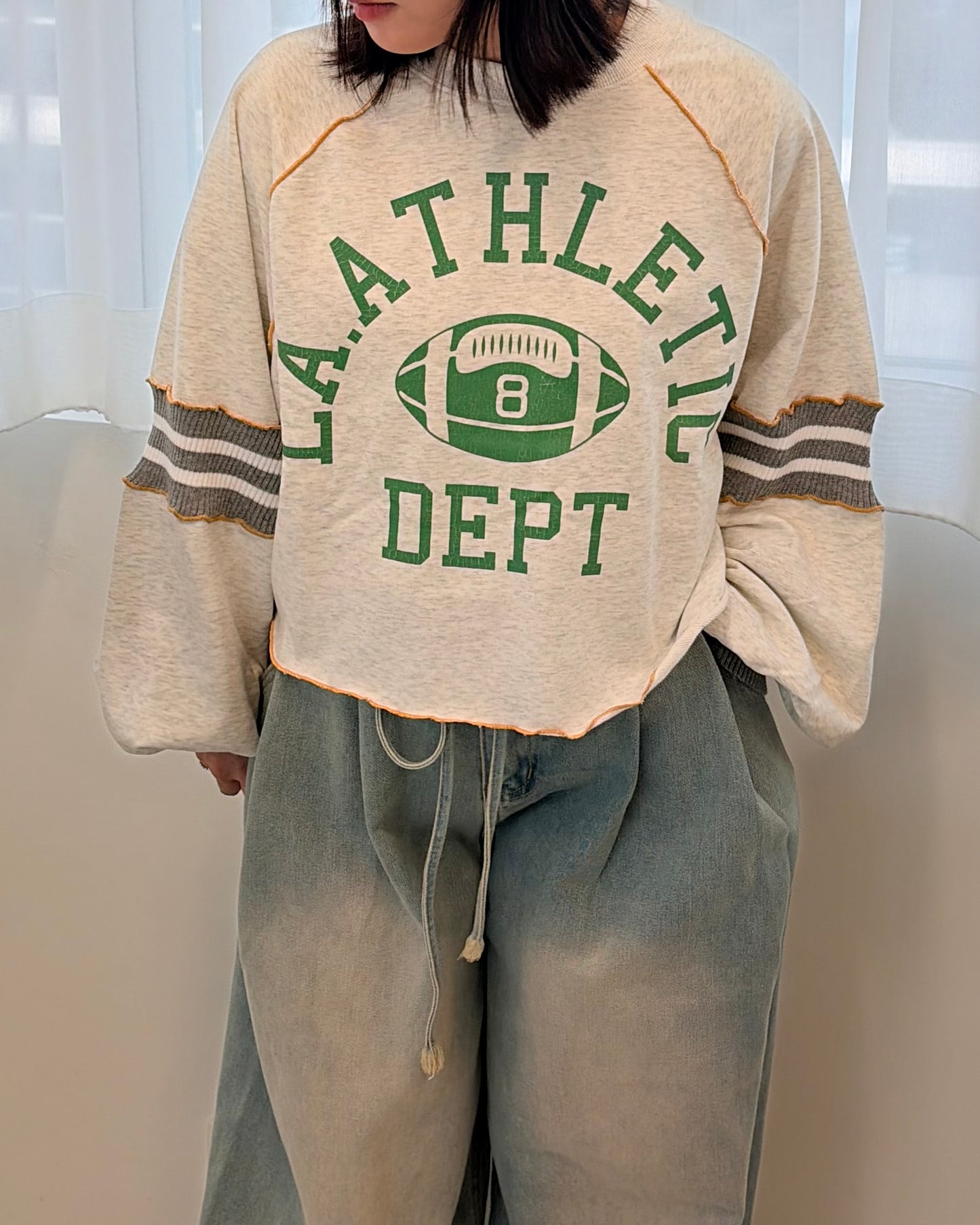 TP709- 拼布Printed Sweatshirt Hoodie | Grey | Navy