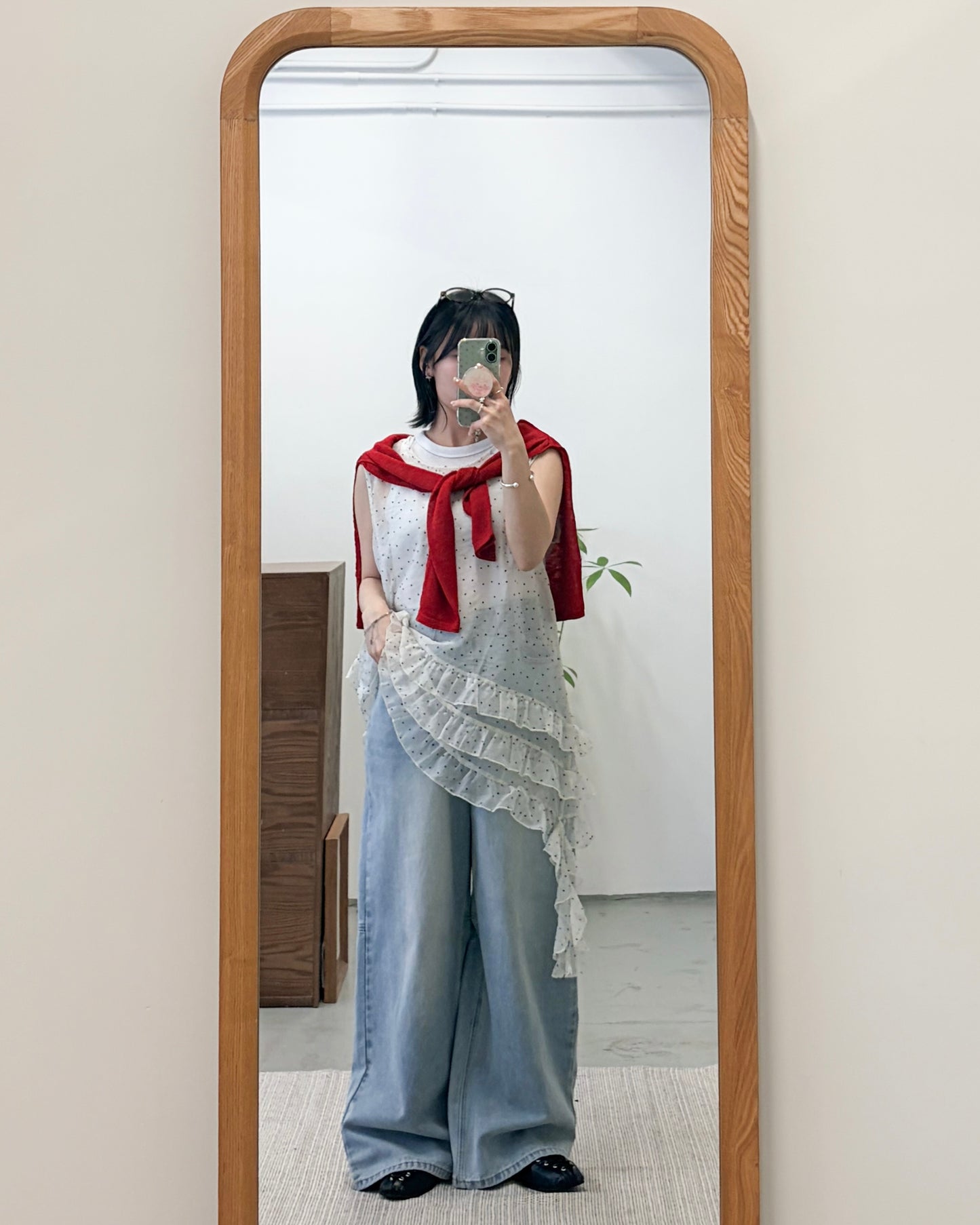 TP750- 網紗不規則Ruffle Vest Top | Ivory