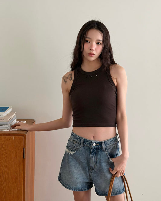 TP747- Rivet Vest Top | White | Grey | Brown | Green | Black