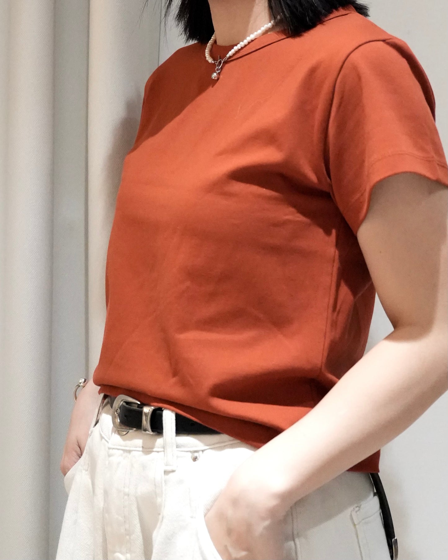 TP703- 挺身淨色Tee | White | Orange Red