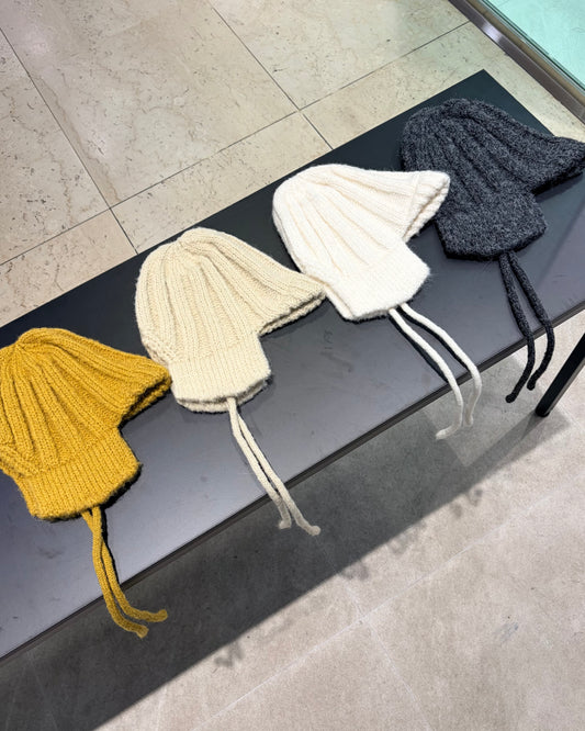 H40- 2 way Beanie ( White / Ivory / Yellow / Charcoal )