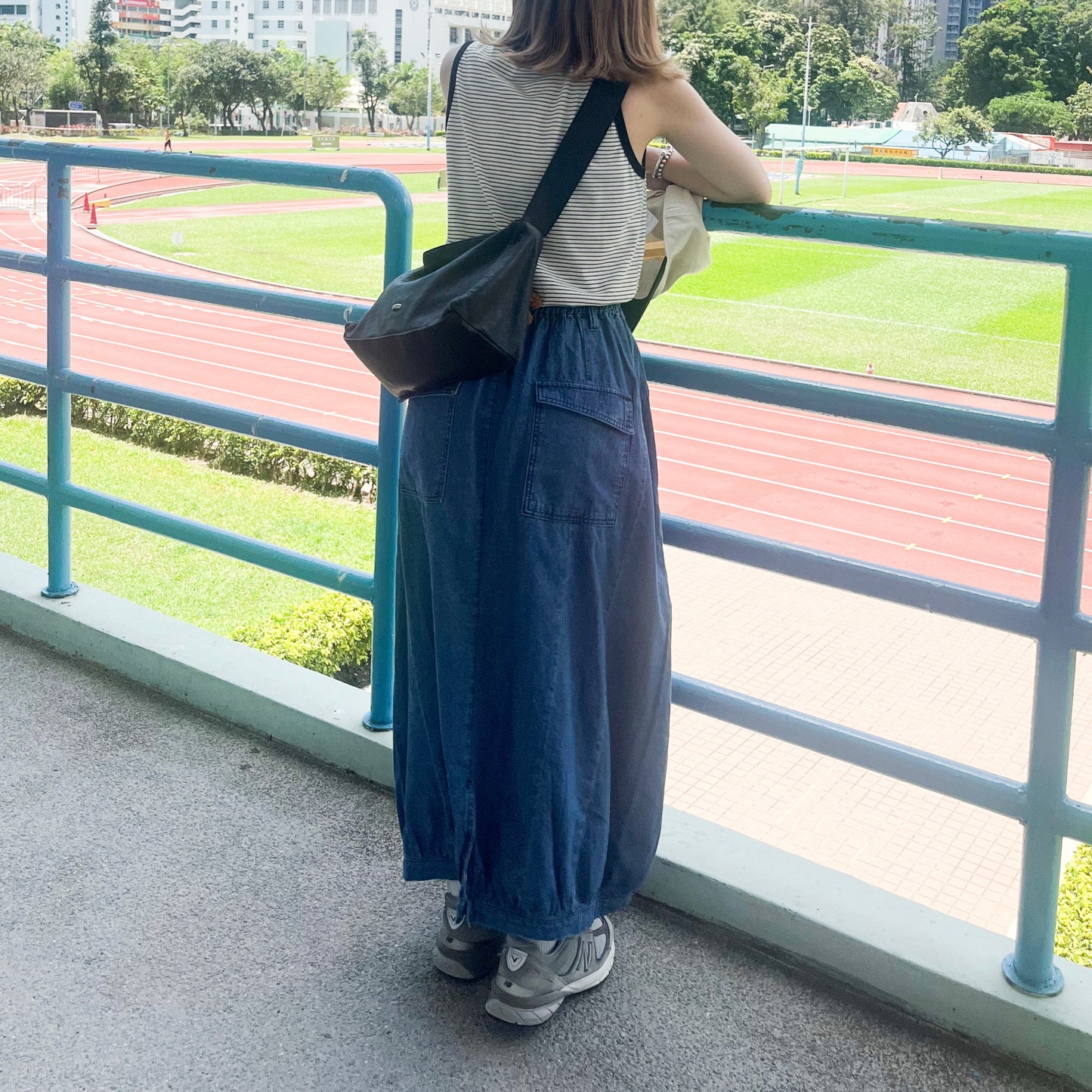 SK80- Pocket Gathered Skirt Denim | Navy