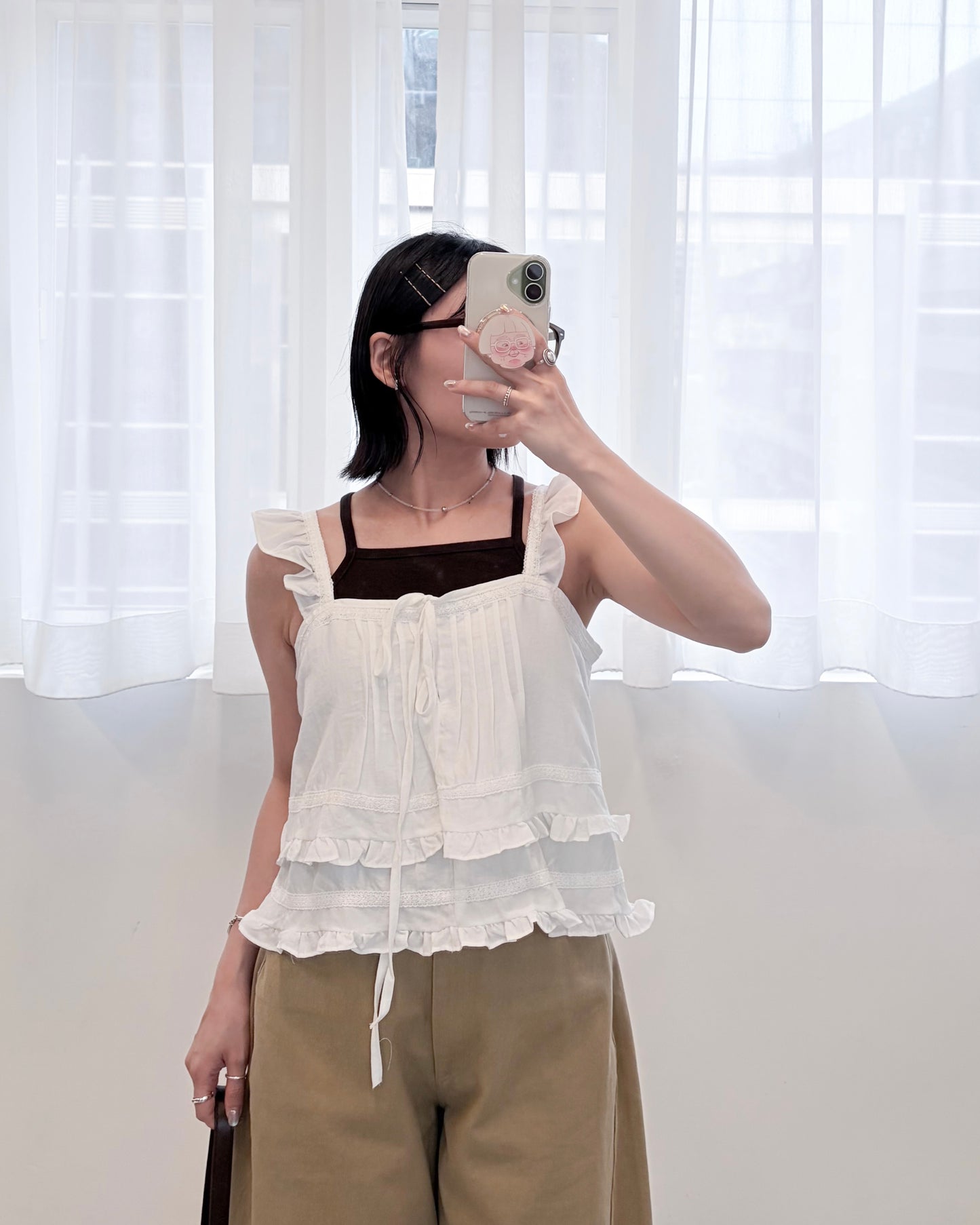 TP818- Ruffle Sleeve Vest Top | White