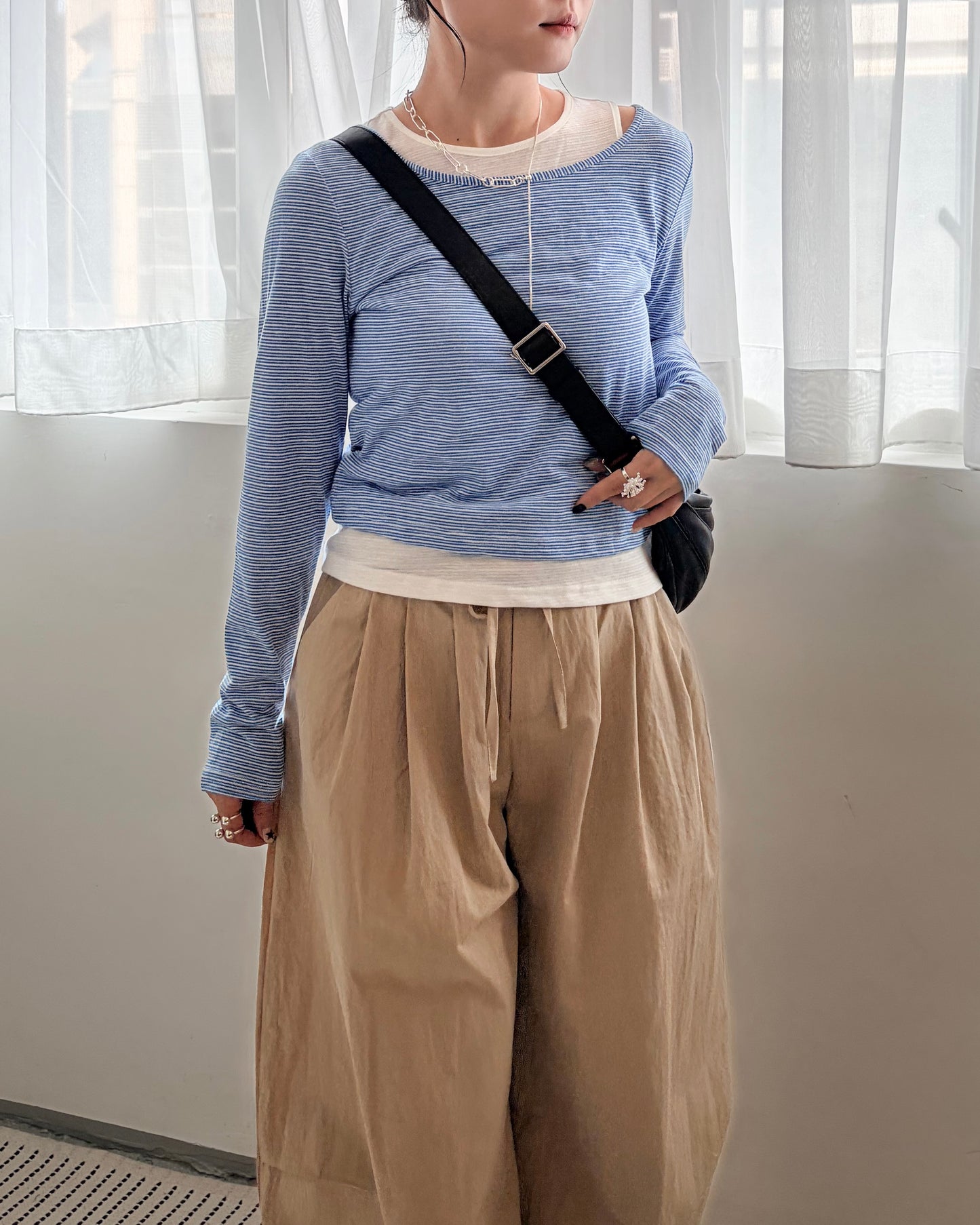 TP716- 2件裝橫間Top | Blue | Black