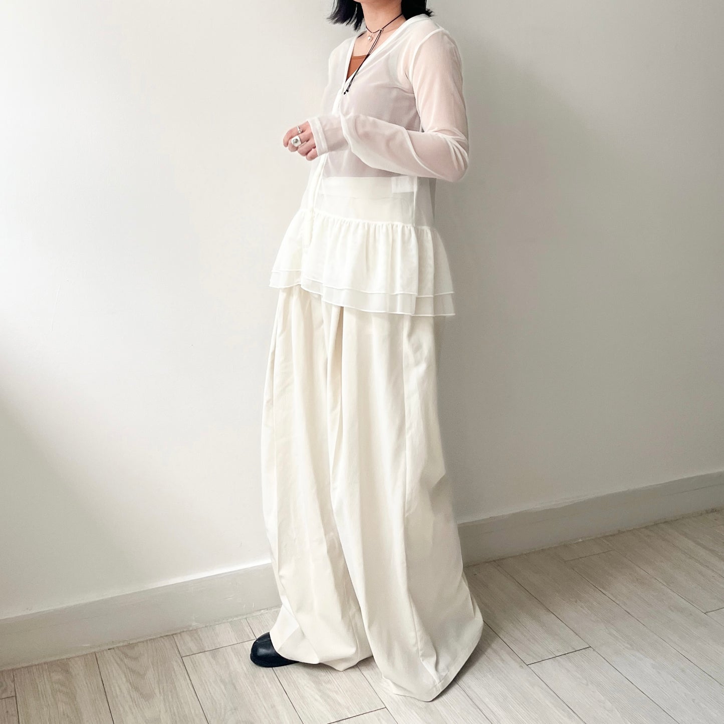 TP494- Layer See-through V Neck Top | White | Grey | Black