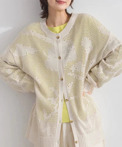 JK52- 🌿Botanical Pattern Knit Cardigan | Ivory | Orange | Blue | Black