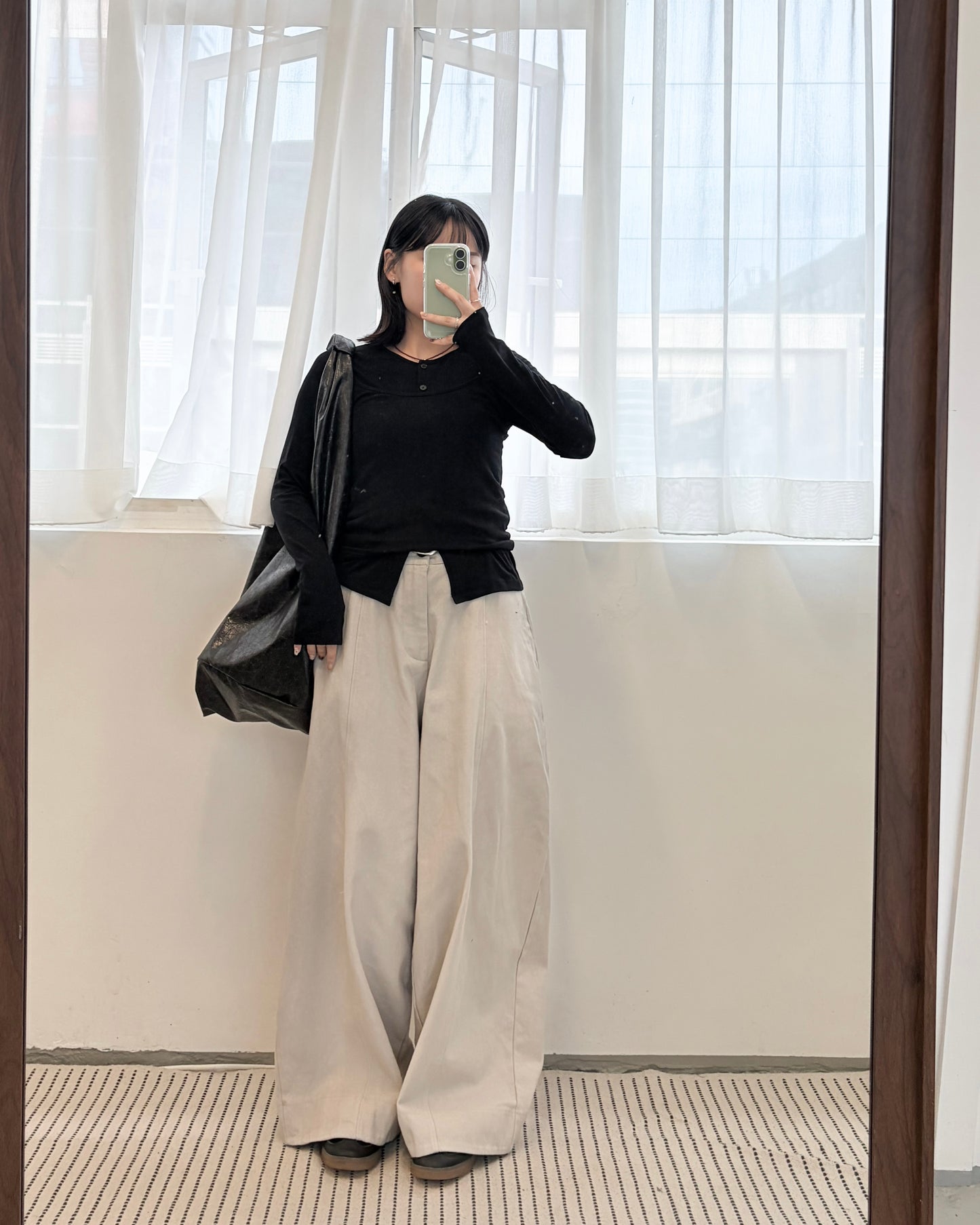 PT99- Wide Cotton Pants | Ivory | Navy