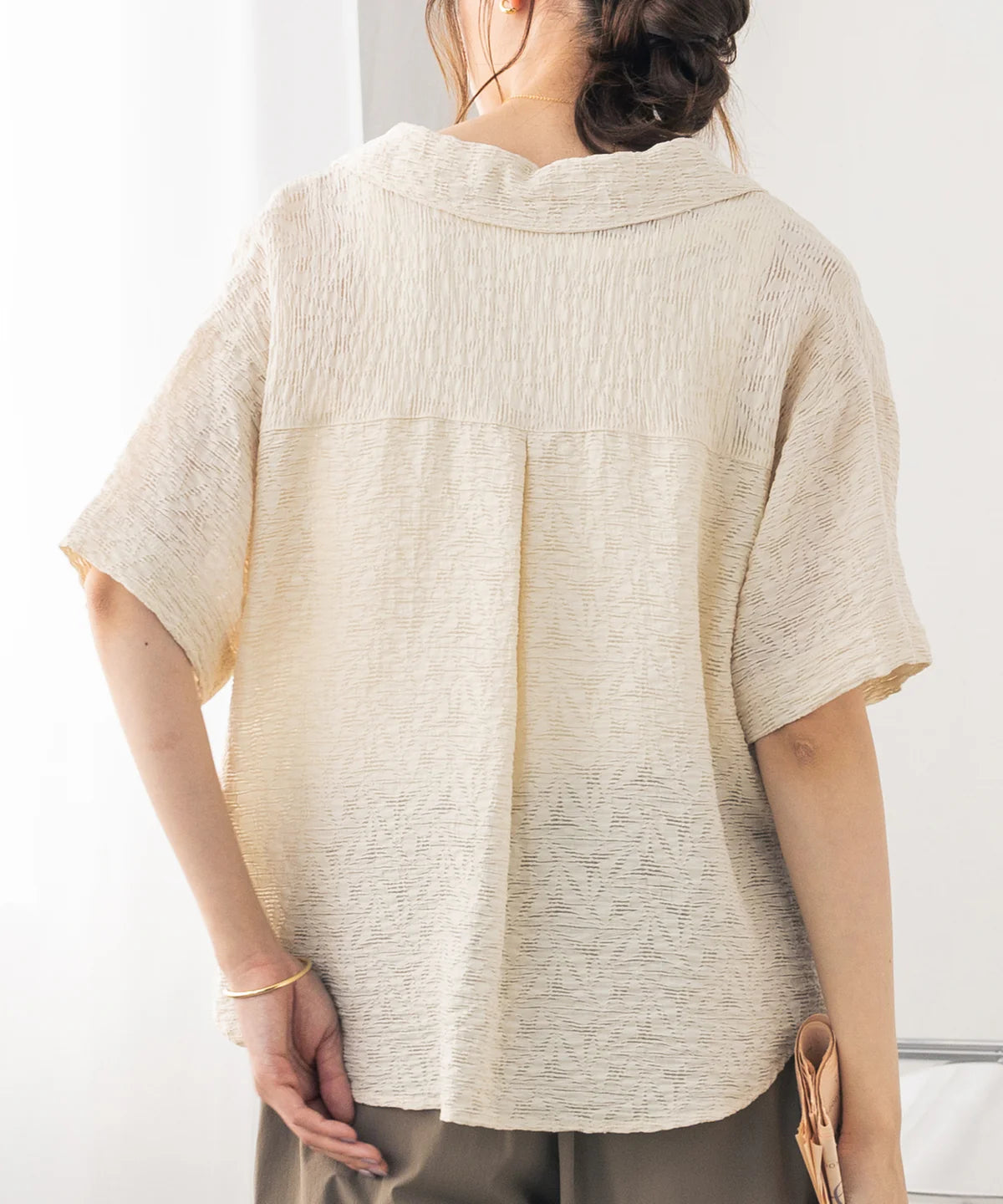 TP382- Sheer Jacquard Blouse | Ivory