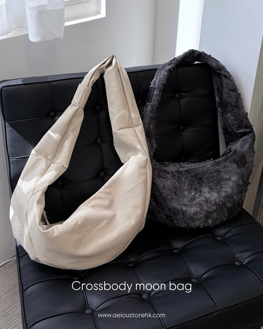 BG49- Crossbody moon bag | Ivory ( Vegan Leather) | Grey