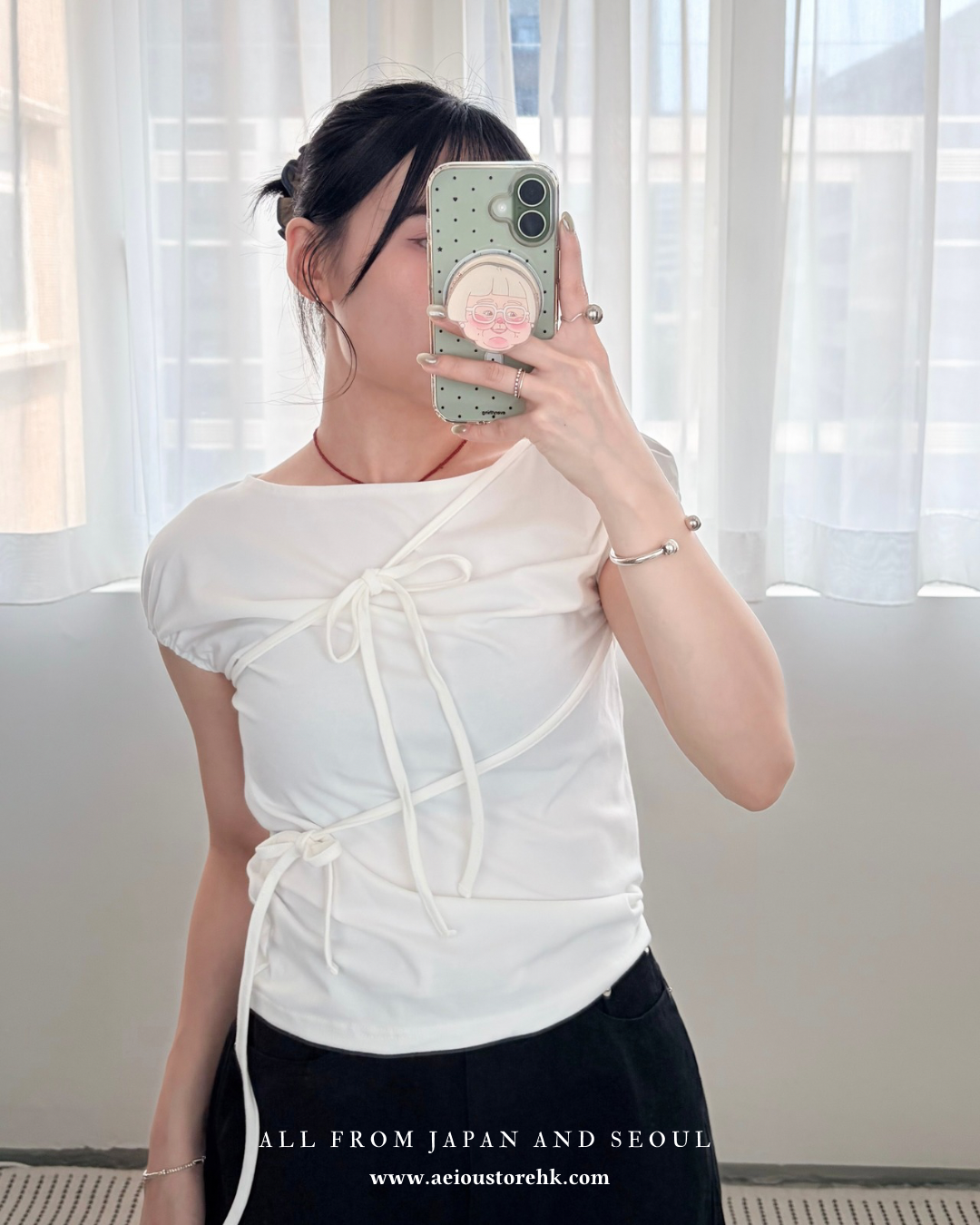 TP770- Cute Ribbon Top | White | Black | Red