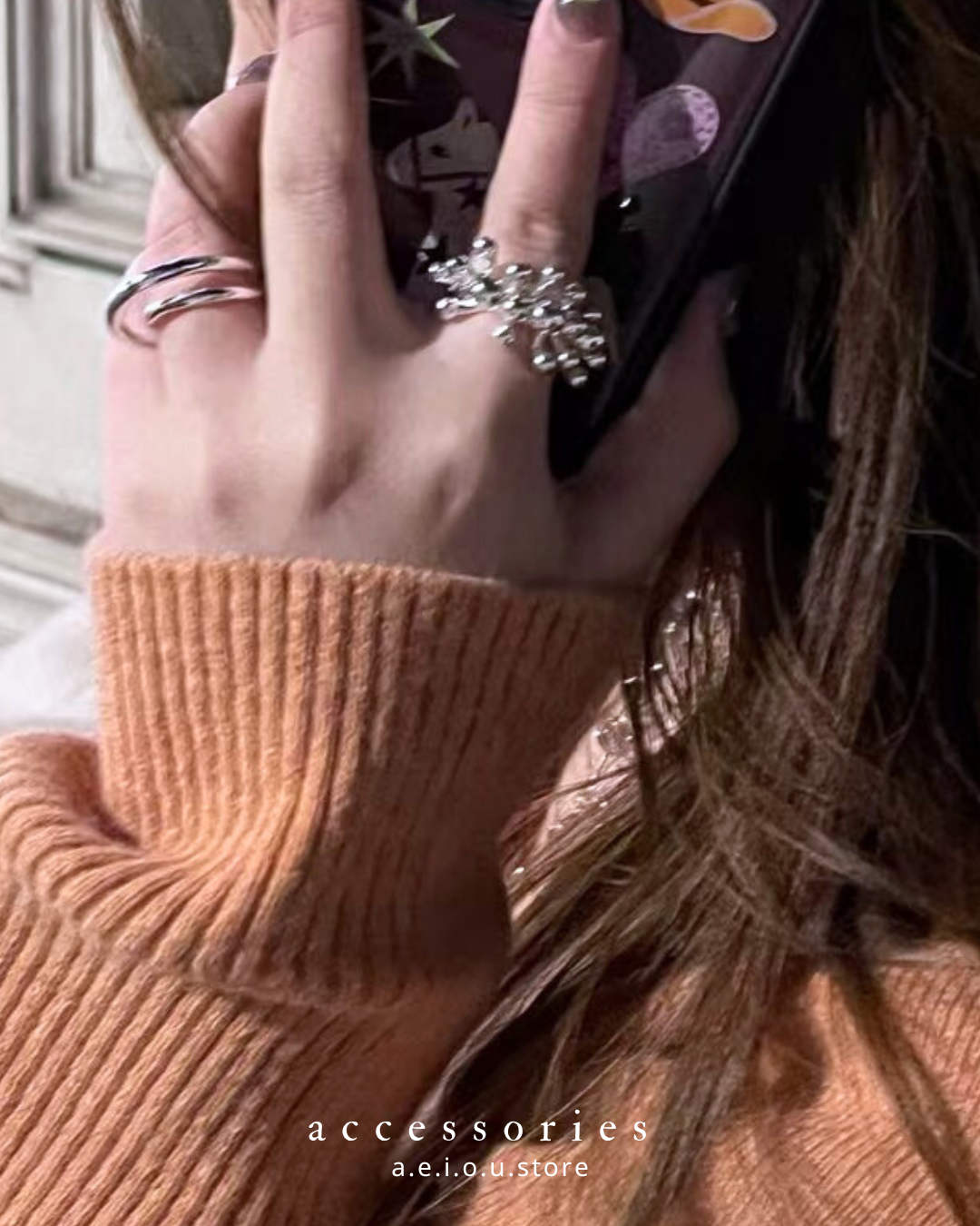 AC291- 珊瑚戒指 #13 up ( 鍍銀 )