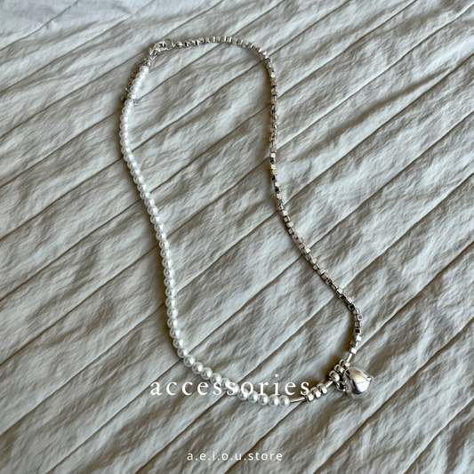 🇰🇷連線新品 AC71- Pearls Mix Heart Necklace