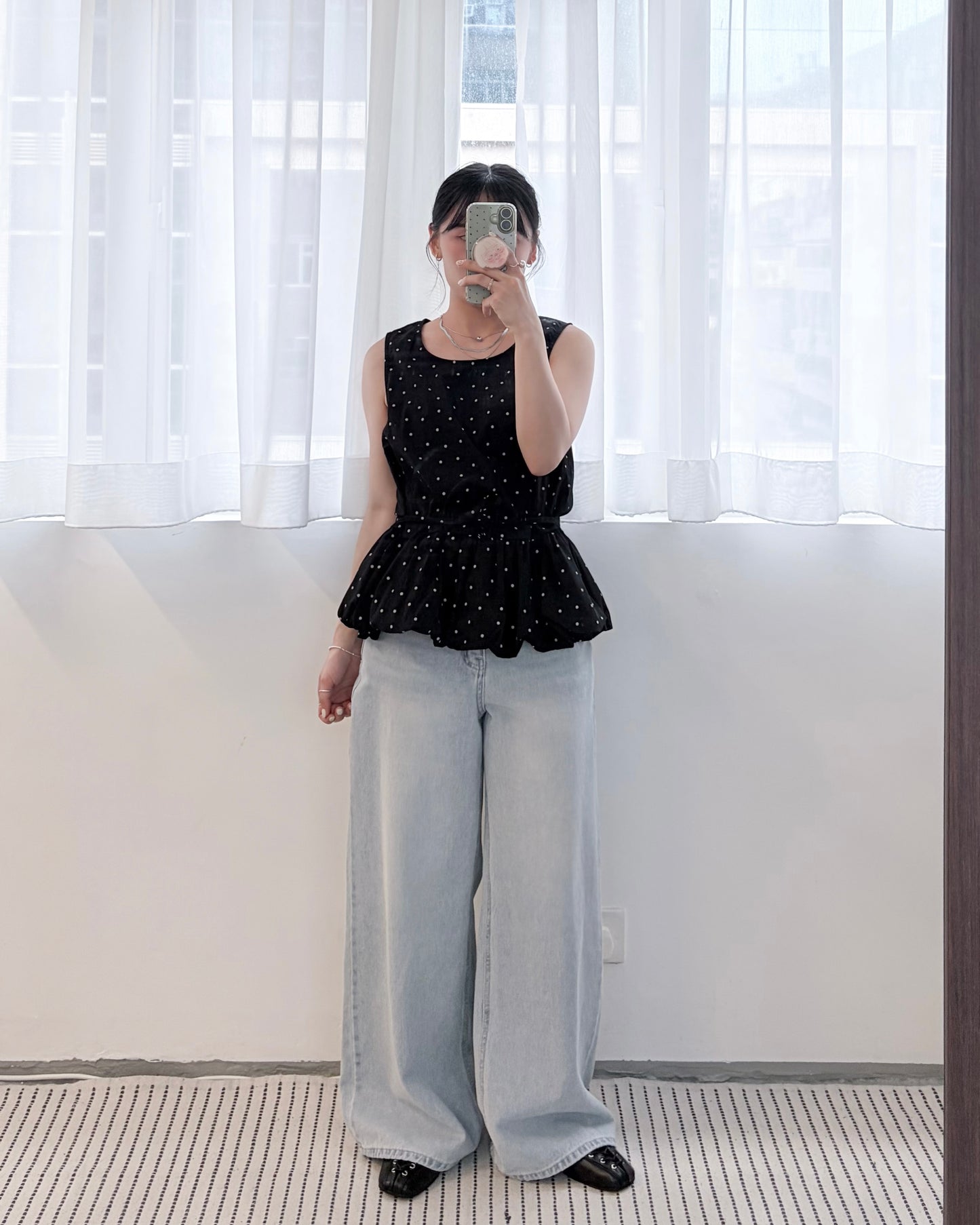TP796- Dot Pullover Balloon Vest | Ivory | Black