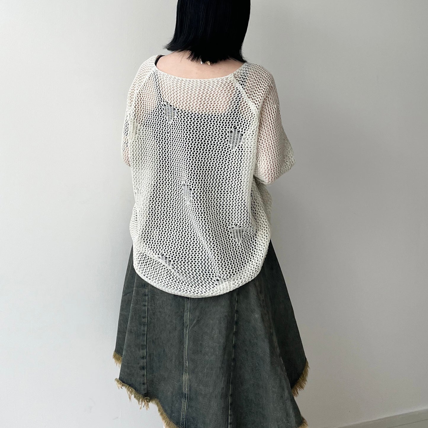 TP411- Lame Sheer Pollover Knitwear | Ivory | Black