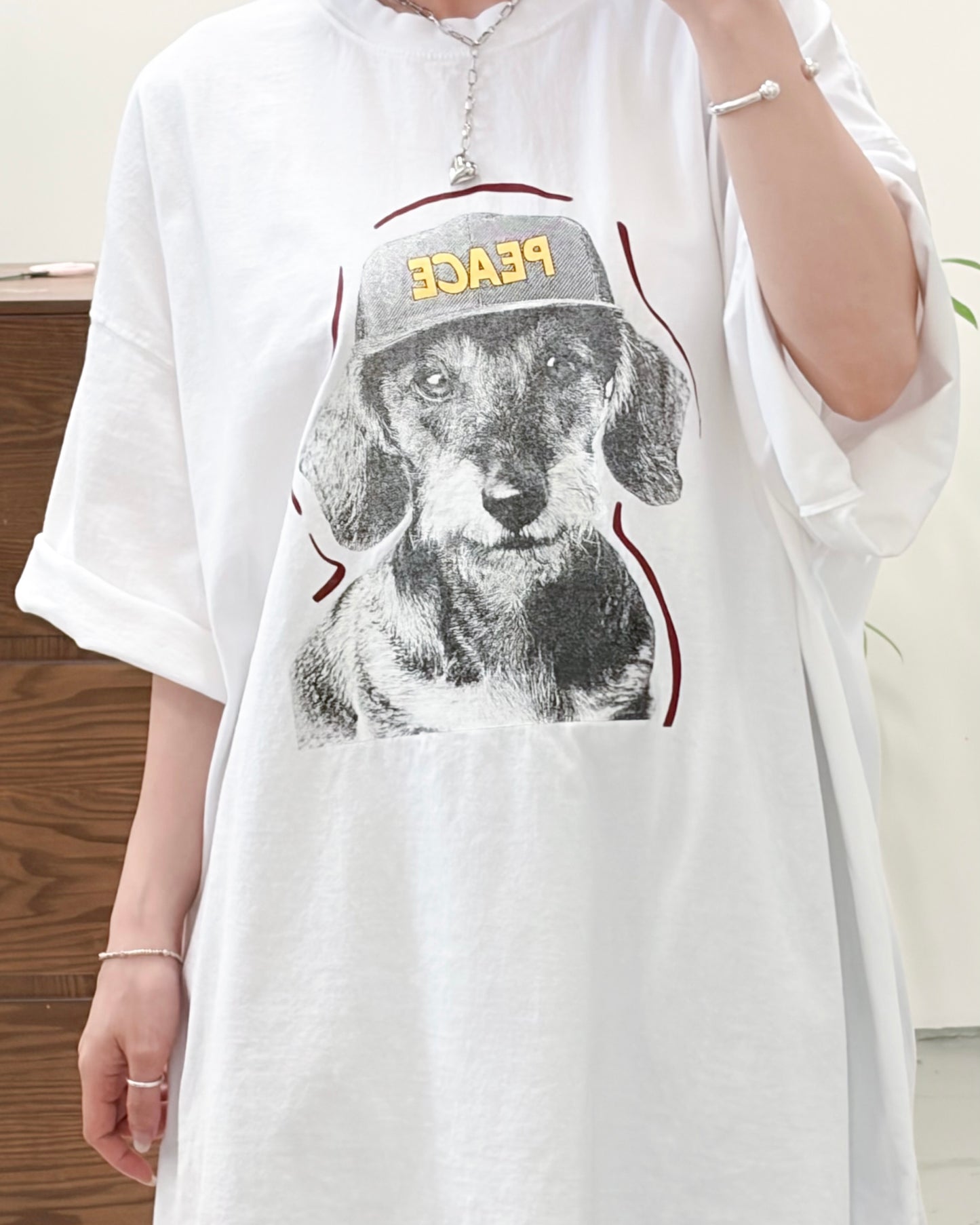 TP754- Unisex Peace Dot Over Size Tee | White | Grey