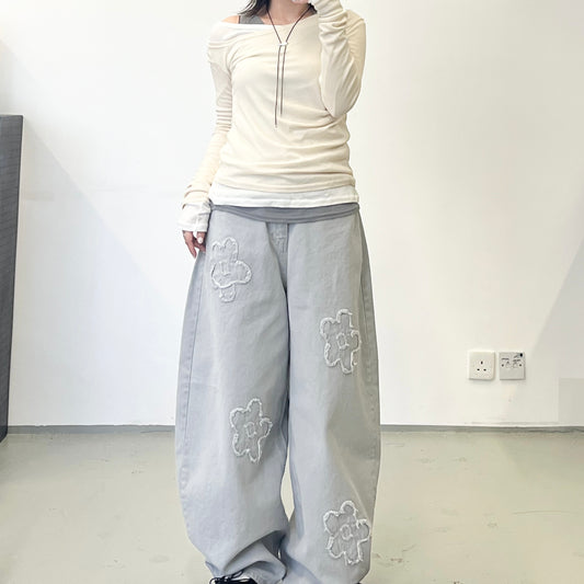 Special offer !! PT96- 錐形花花褲 | Light Grey ( S / M )