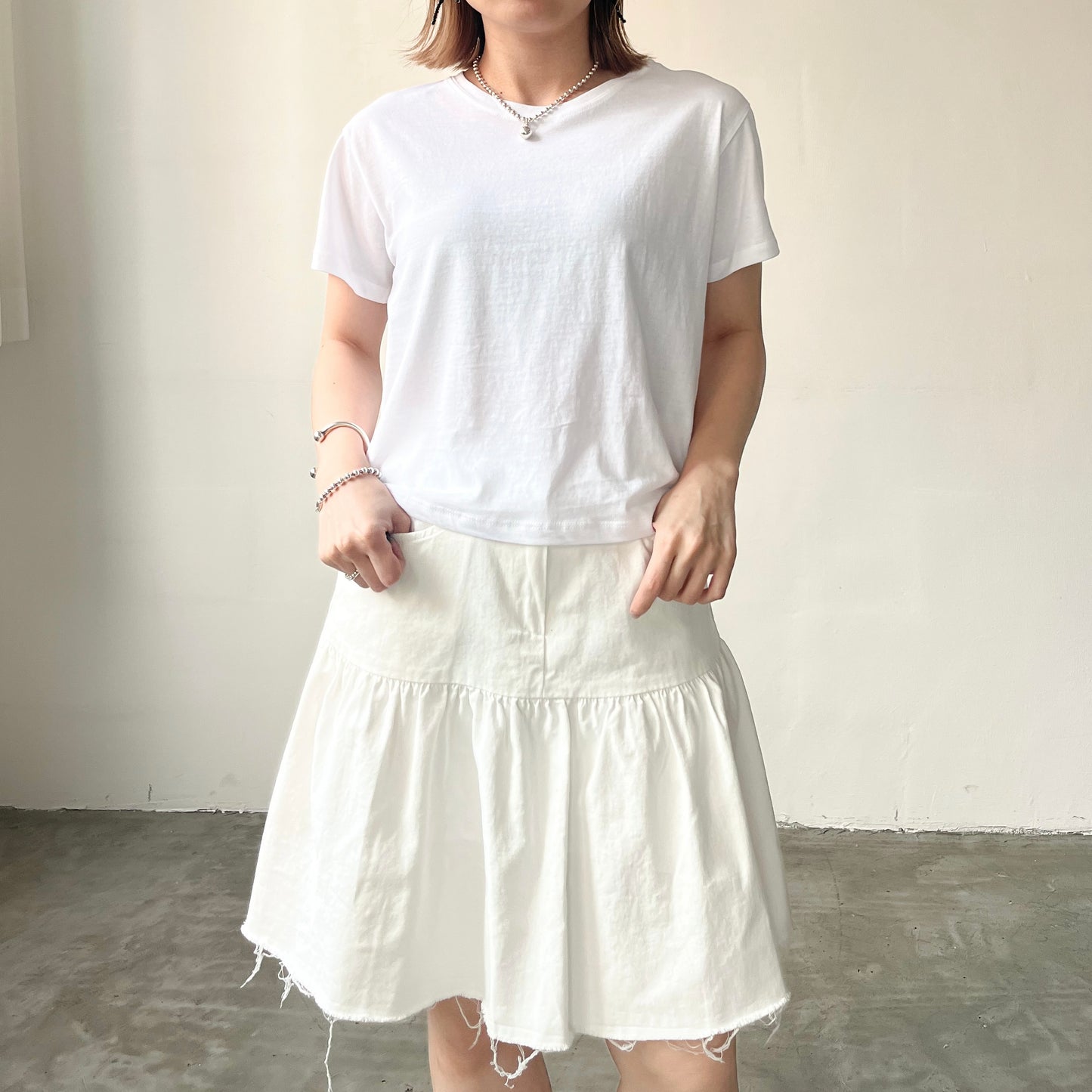 SK70- Ripped Hem Soso Short Skirt | White | Beige | Black ( S / M )