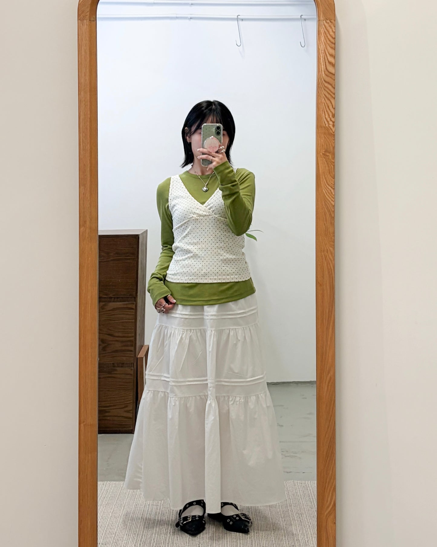 TP742- 皺紋波點V Neck Vest | Ivory | Grey | Black