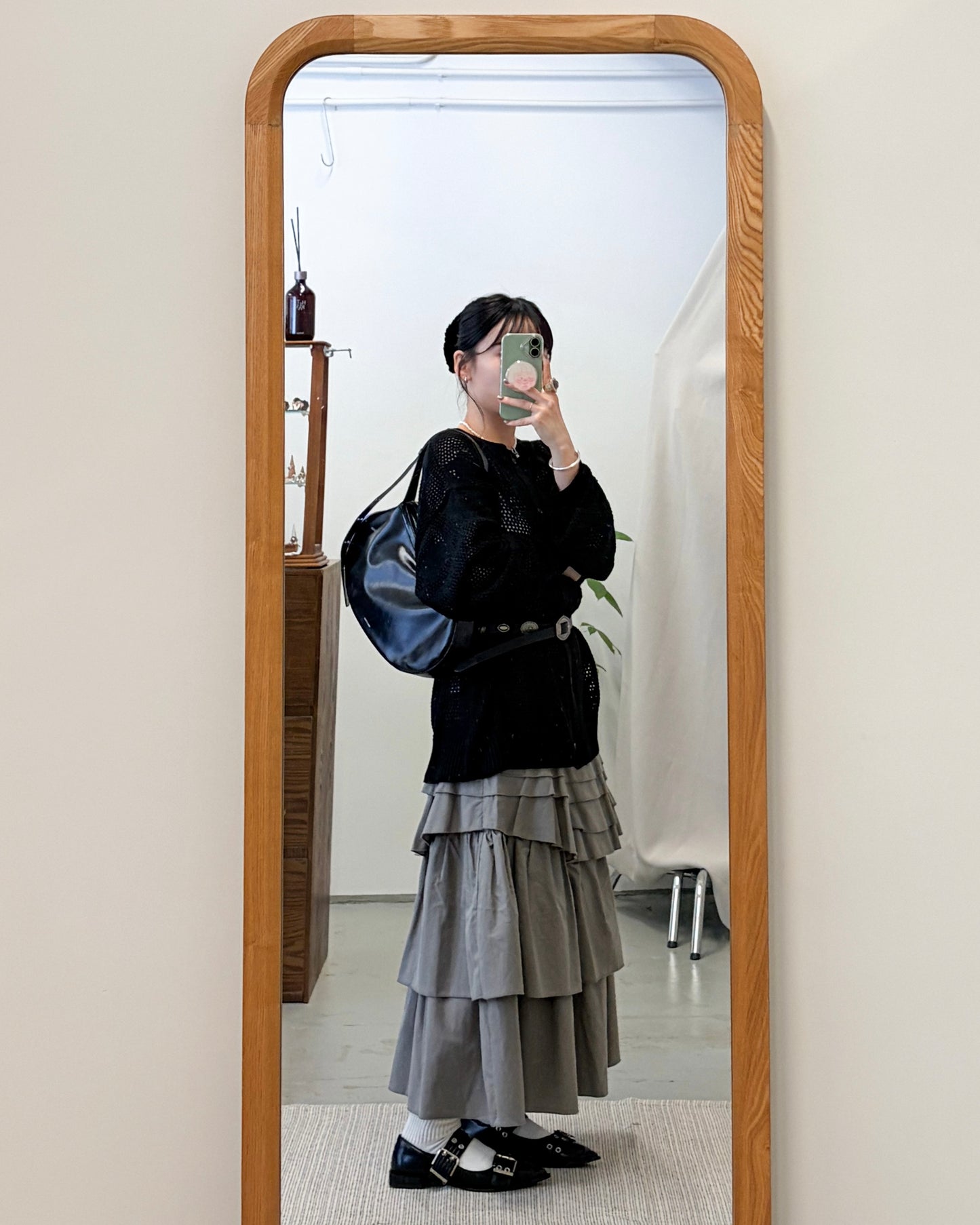 SK144- 多層Ruffle Skirt | Grey | Black