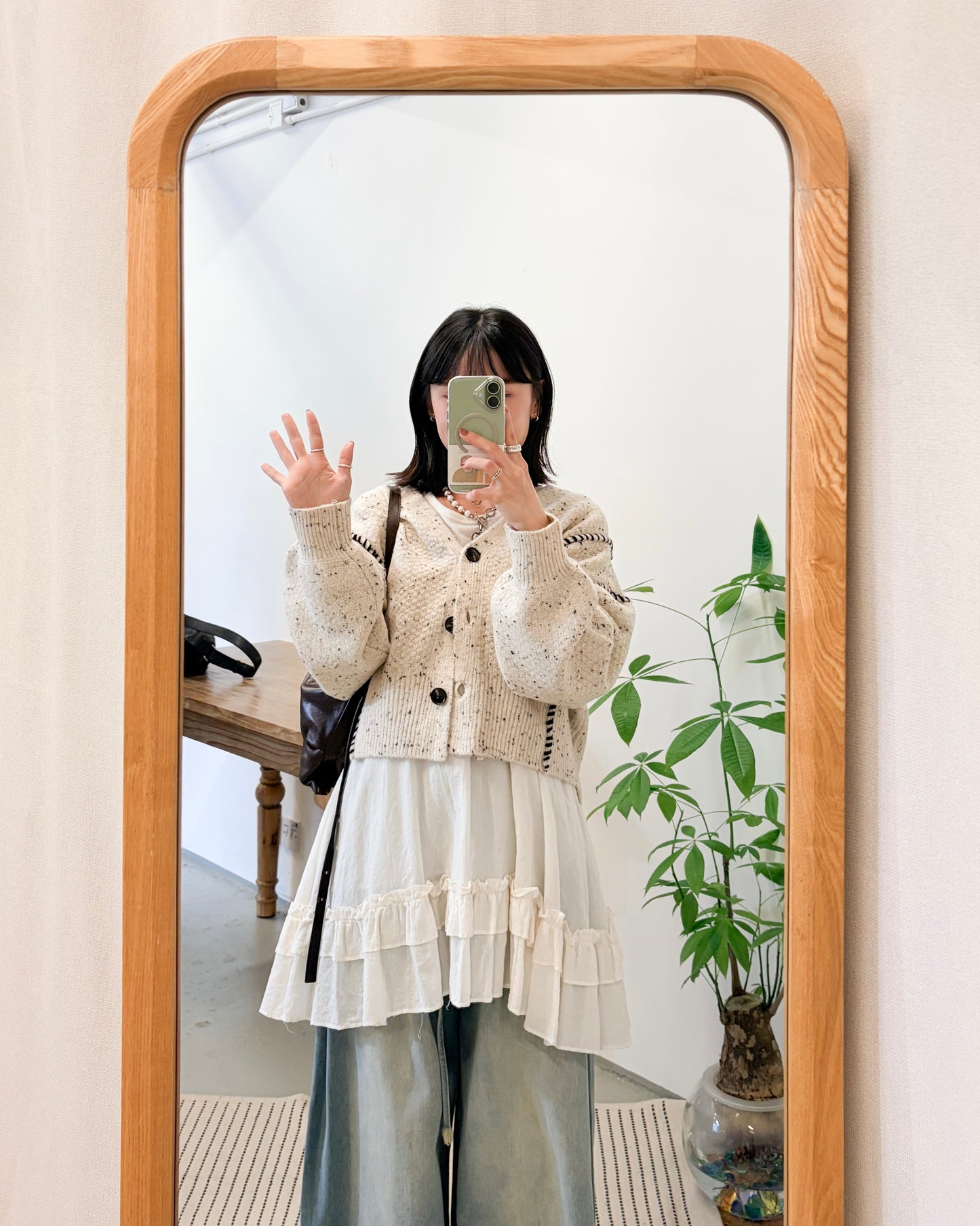 JK49- Chocolate Chip Knit Cardigan | Ivory | Beige