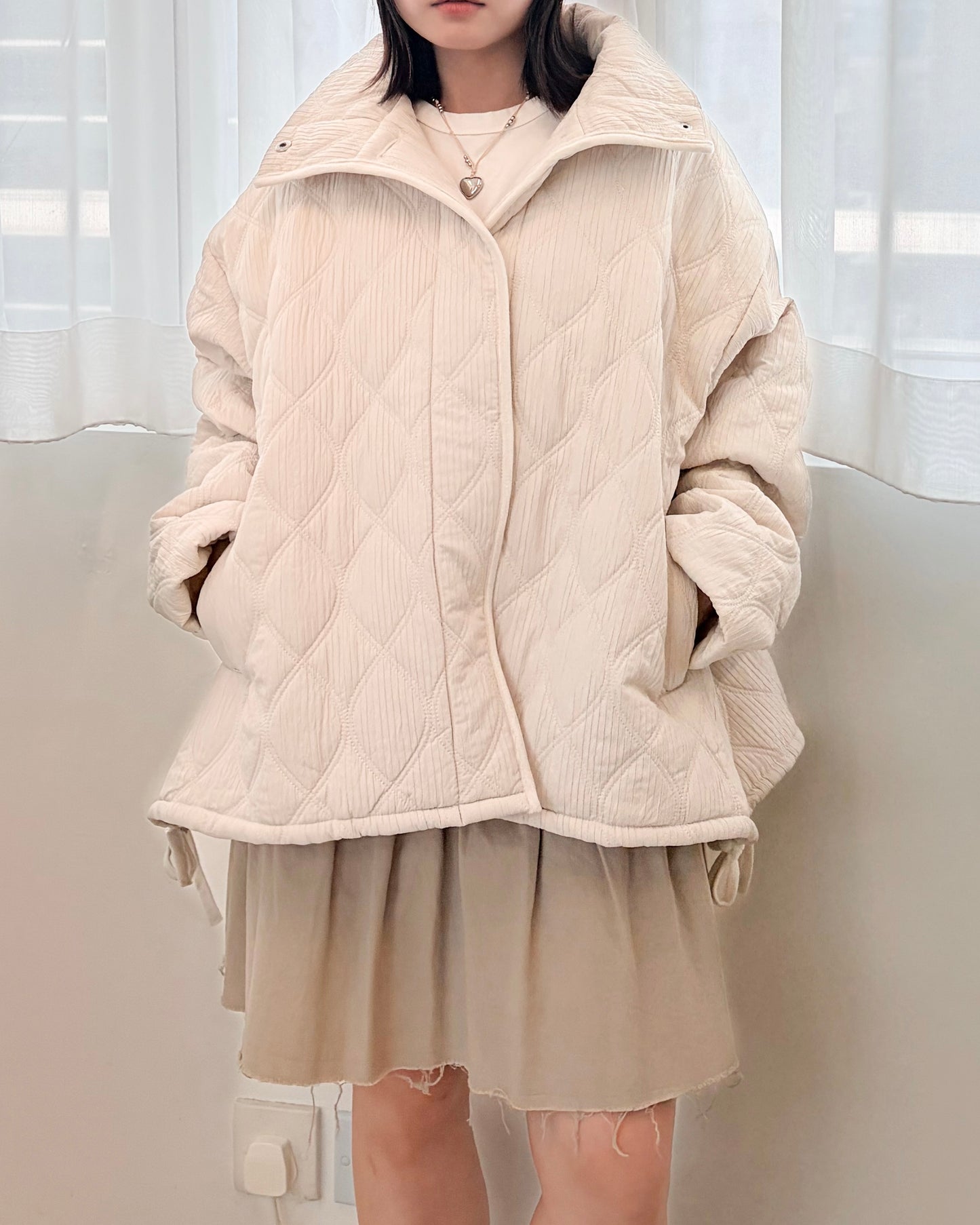 JK47- Design Cotton Coat | White | Black