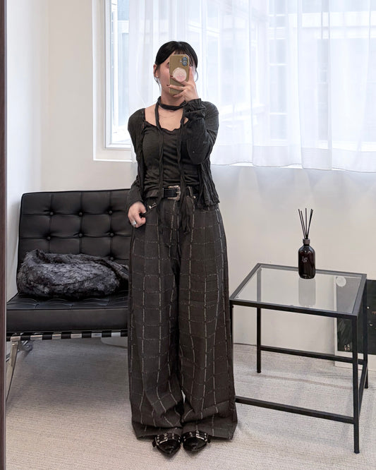 PT126- Windowpane Check Pattern Pants | Black