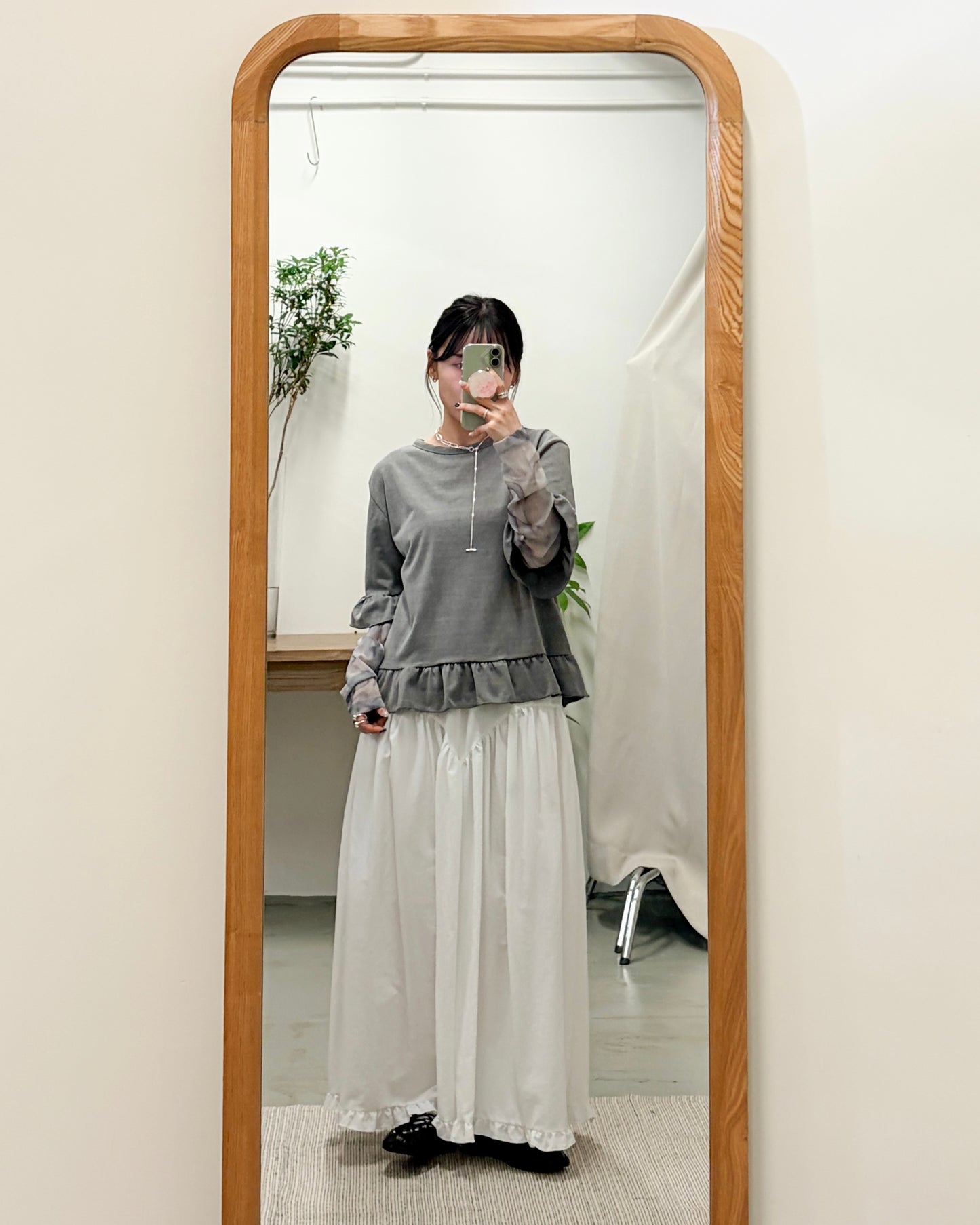 TP729- 2 in 1 Ruffle Sleeve Top | Beige | Grey