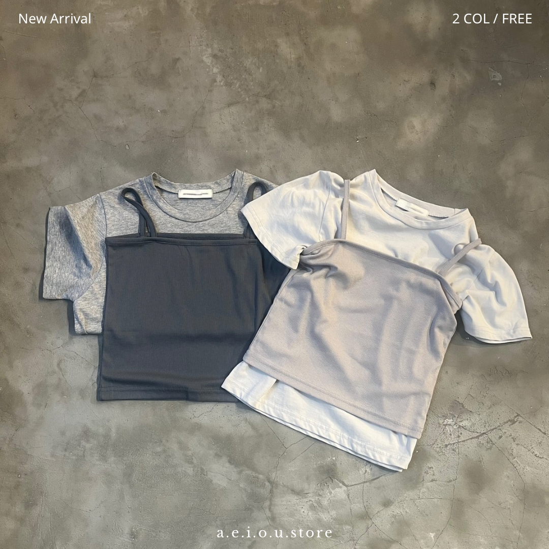 TP327- 兩件裝撞色吊帶Top | Grey  | Light Grey