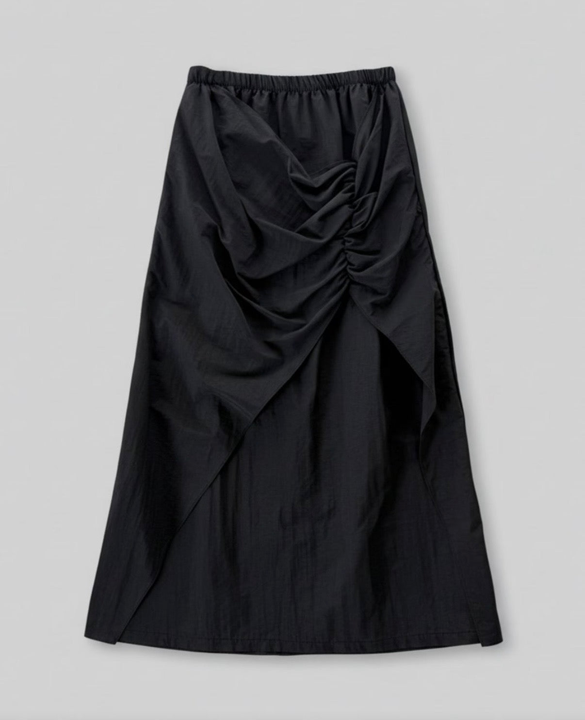 SK143- layer斜Cut打褶長裙 | Grey | Black